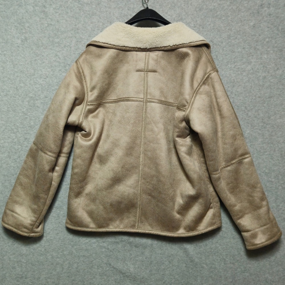 HOLLISTER Womens Sherpa Lined Faux Suede Jacket Small Tan Cozy Button Front - Picture 2 of 9